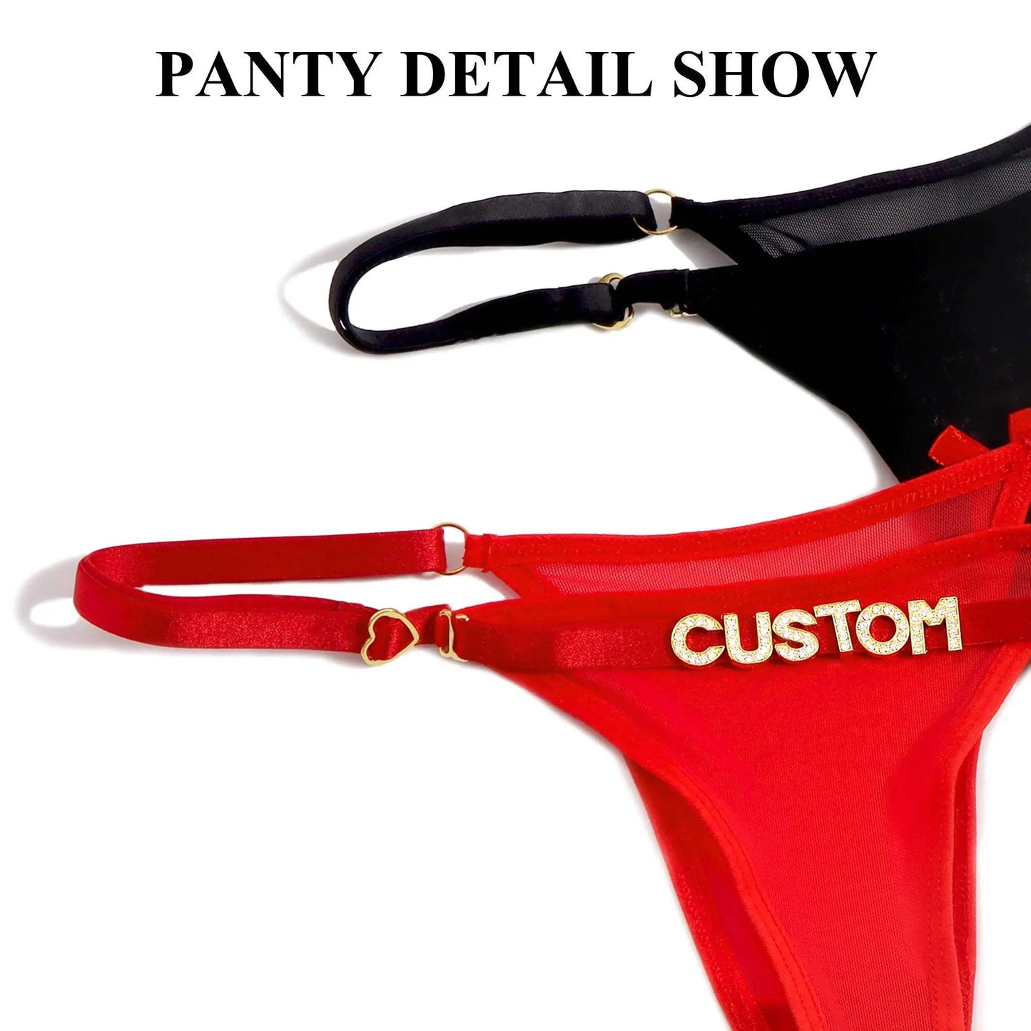 Custom Name String Thongs for Women Personalized Rhinestone Letters with Bows - Love Lingerie