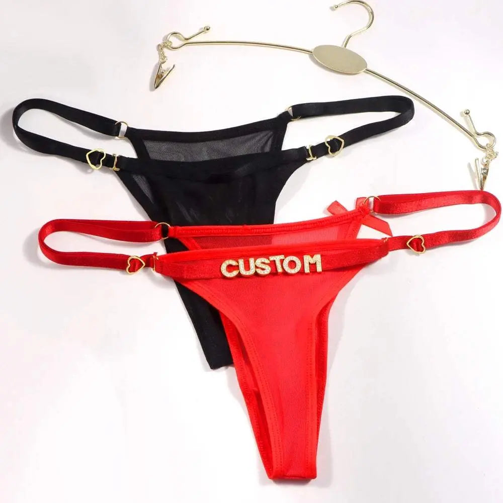 Custom Name String Thongs for Women Personalized Rhinestone Letters with Bows - Love Lingerie