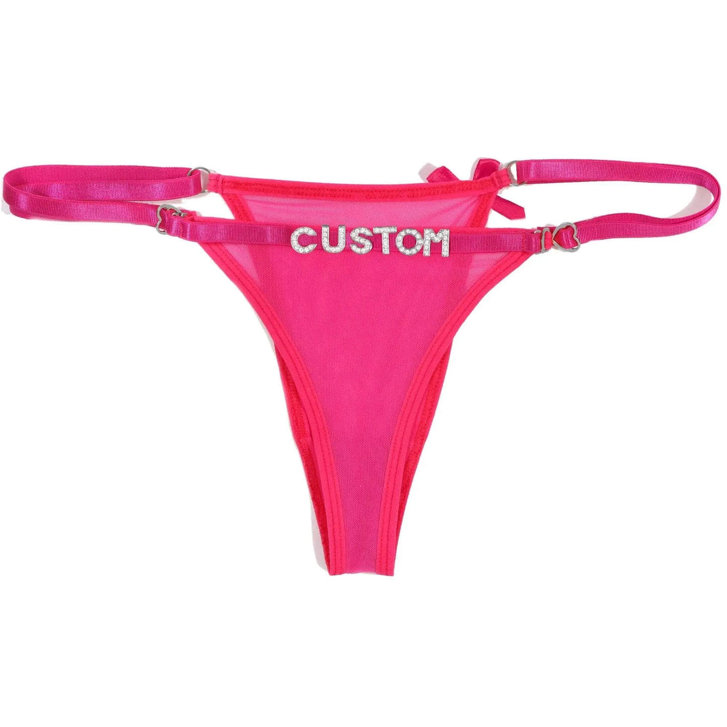 Custom Name String Thongs for Women Personalized Rhinestone Letters with Bows - Love Lingerie