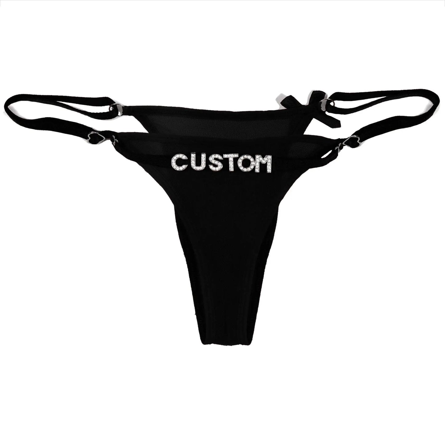 Custom Name String Thongs for Women Personalized Rhinestone Letters with Bows - Love Lingerie