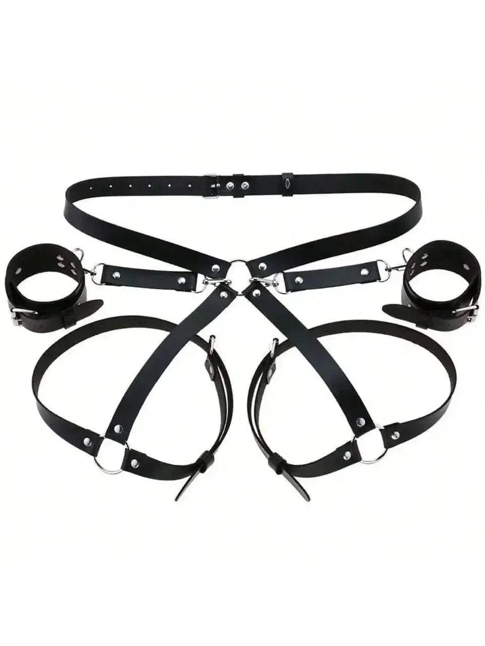 Leather BDSM Kit Handcuffs Body Harness Cuffs Bondage Straps - Love Lingerie