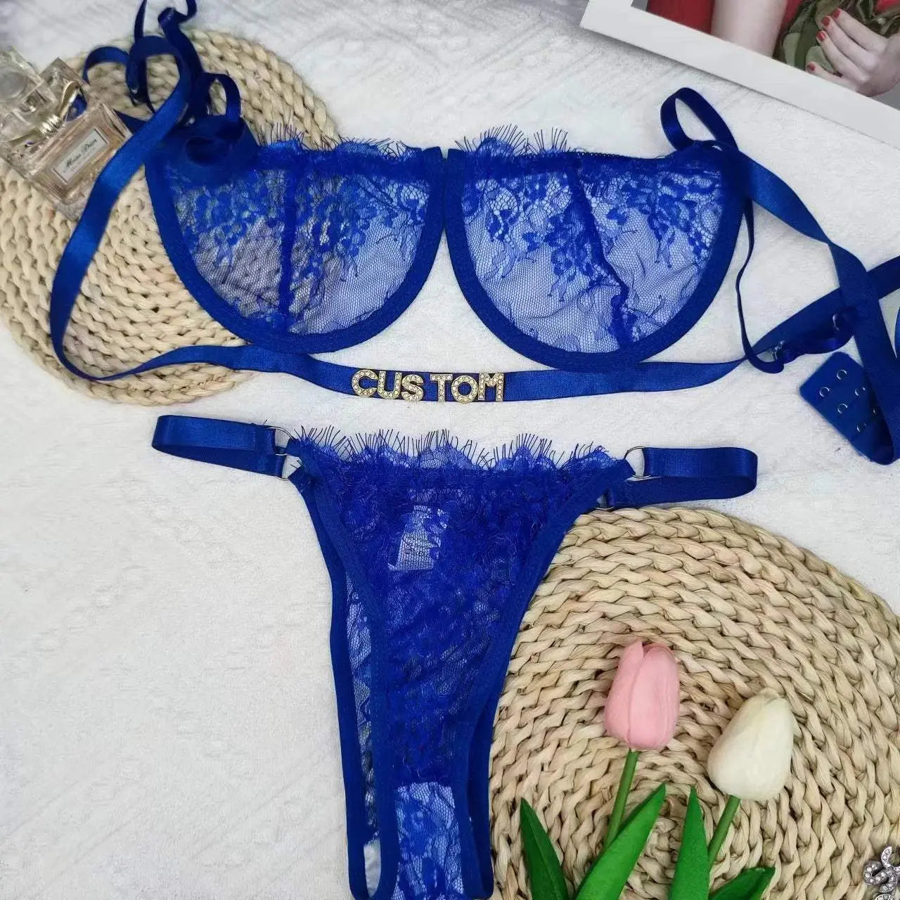 2Pc Custom DIY Letter Thong and Bra for Women Customized G-string Name Panties and Bra - Love Lingerie