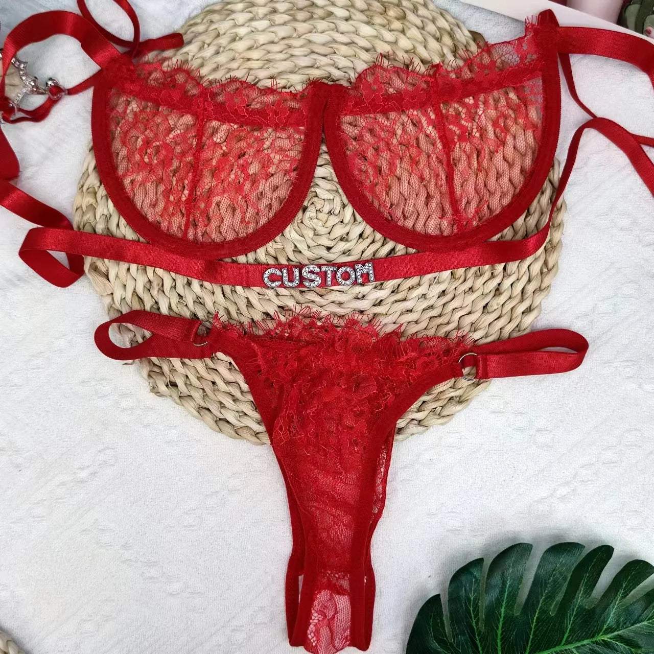 2Pc Custom DIY Letter Thong and Bra for Women Customized G-string Name Panties and Bra - Love Lingerie