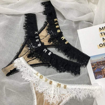 Custom Lace Underwear Crystal Letters Name Personalised Thong Women Bikini G-String Panty Birthday Lovers Gift - Love Lingerie
