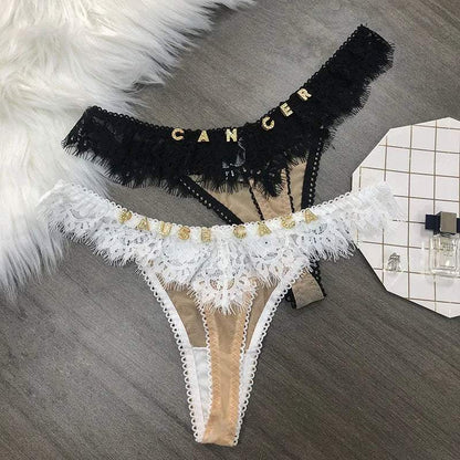 Custom Lace Underwear Crystal Letters Name Personalised Thong Women Bikini G-String Panty Birthday Lovers Gift - Love Lingerie
