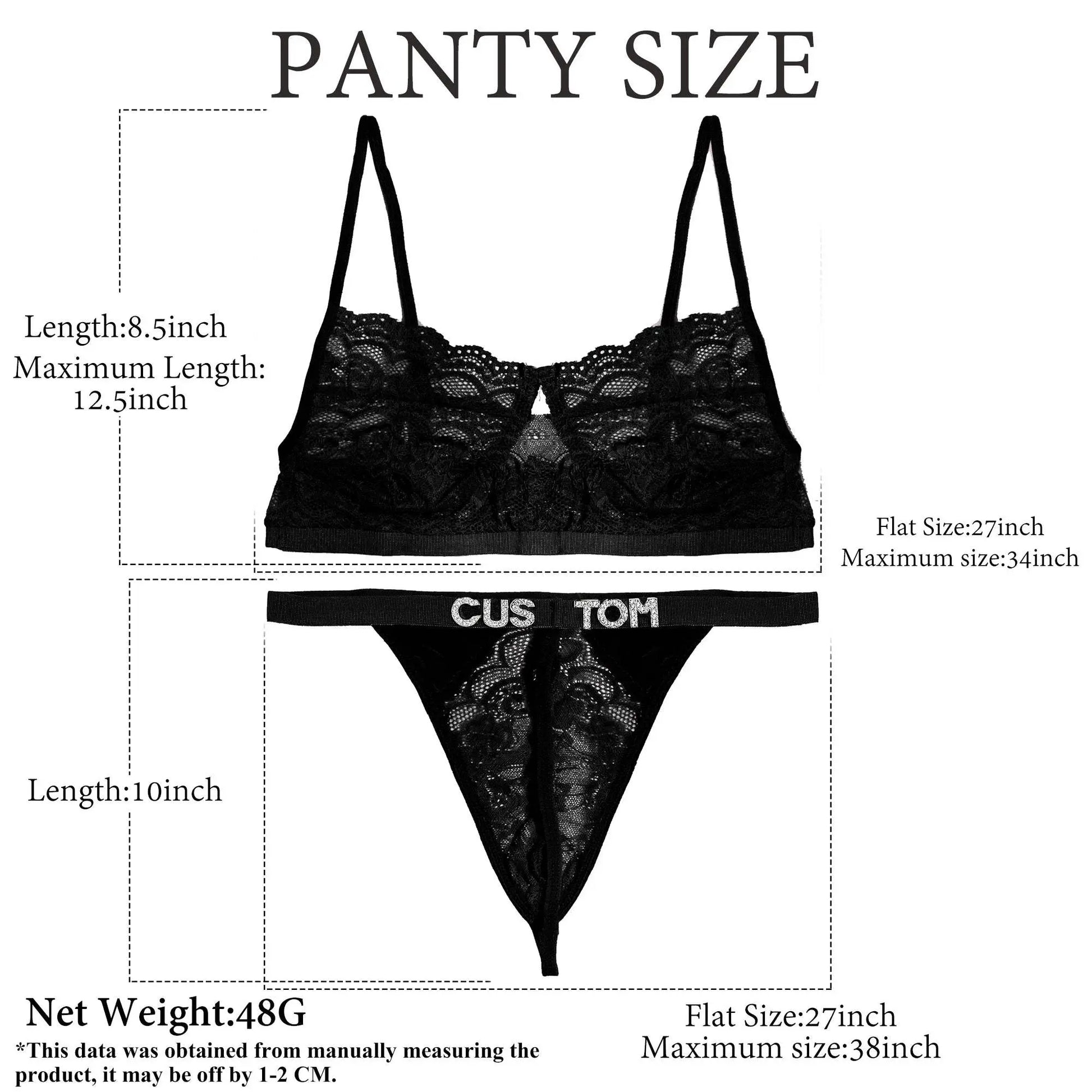 Custom Name Lace Thong Bra Set Sexy Personalized Letters Bikini G-String Panties Diy Rhinestone Letters Women Lingerie Set - Love Lingerie