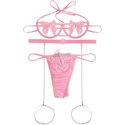 Custom Name Lingerie Set Personalised Letters Name G-string Panties Sexy Erotic Brief Underwear Set Bows - Love Lingerie