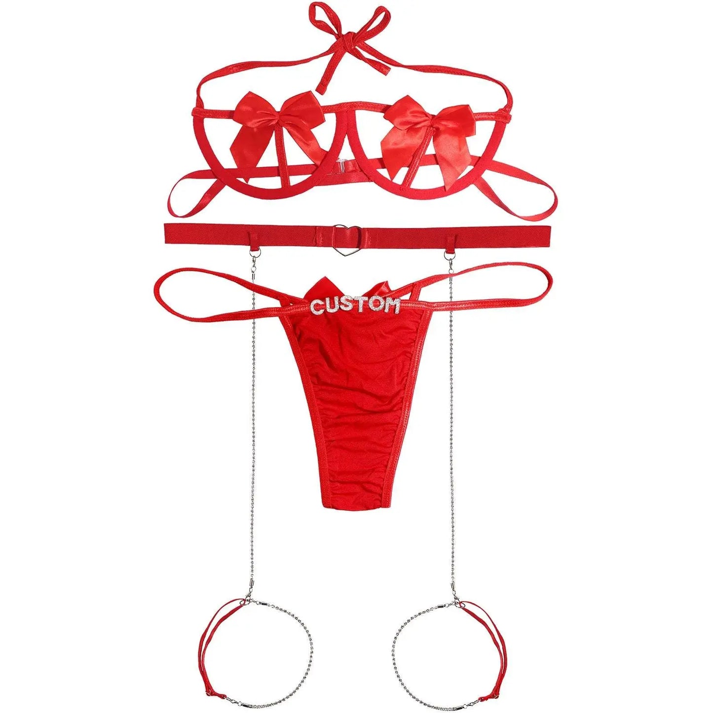 Custom Name Lingerie Set Personalised Letters Name G-string Panties Sexy Erotic Brief Underwear Set Bows - Love Lingerie