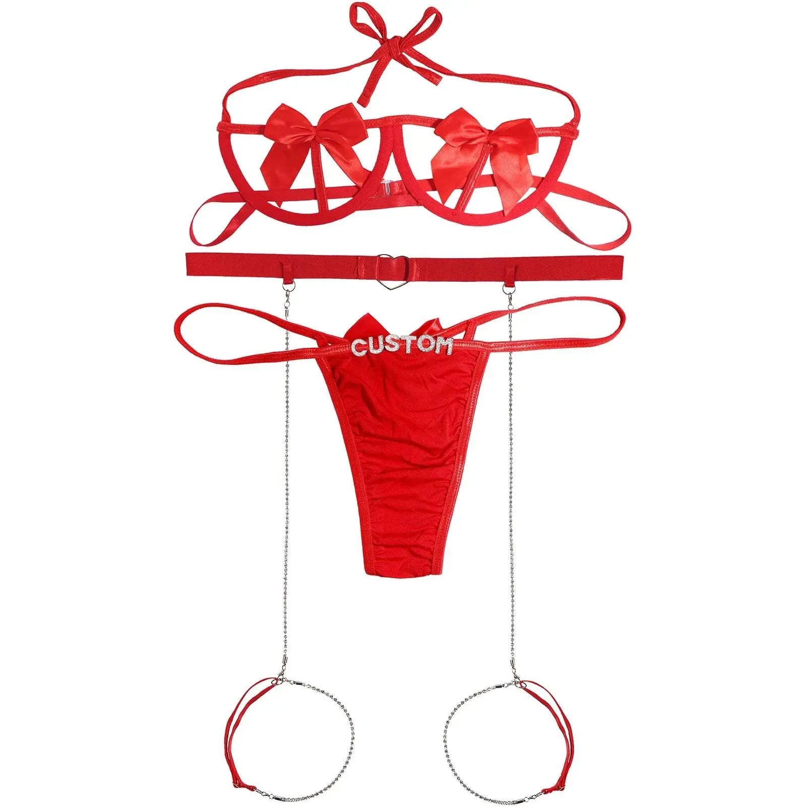 Custom Name Lingerie Set Personalised Letters Name G-string Panties Sexy Erotic Brief Underwear Set Bows - Love Lingerie