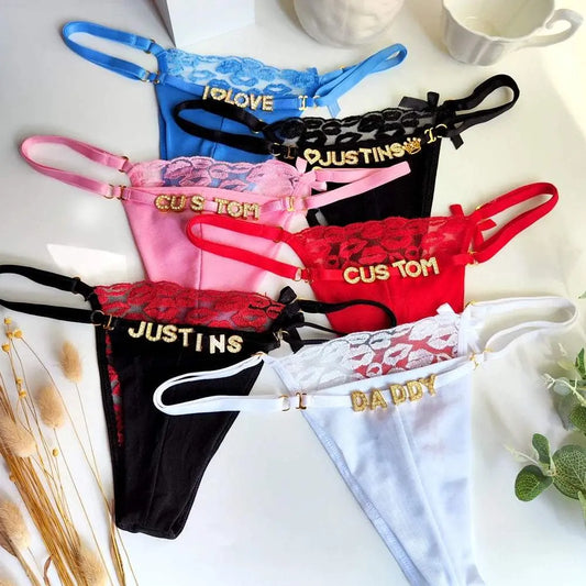 Custom Name Lips Thongs for Women String Underwear Letter Name - Love Lingerie