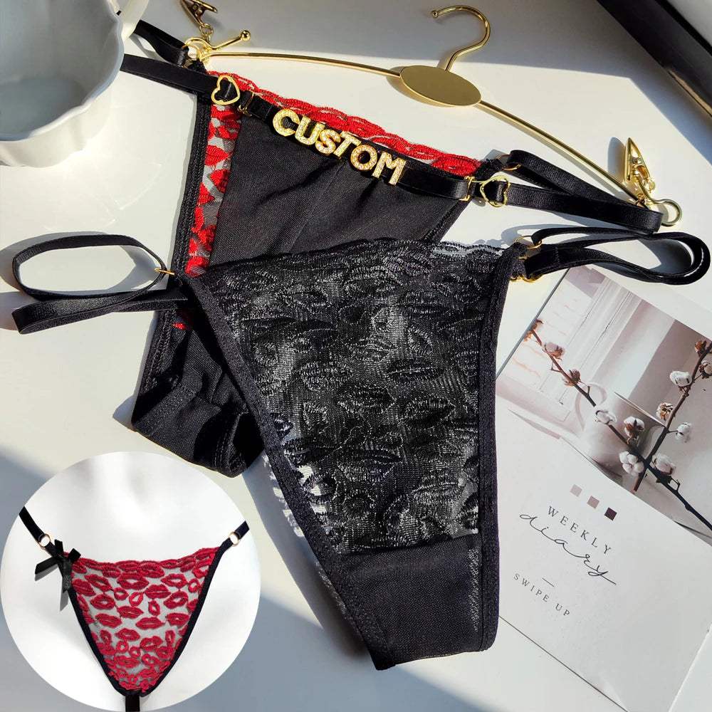 Custom Name Lips Thongs for Women String Underwear Letter Name - Love Lingerie