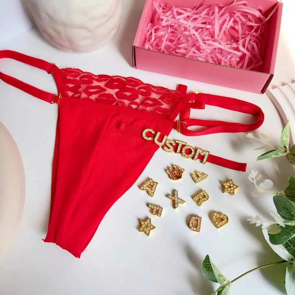 Custom Name Lips Thongs for Women String Underwear Letter Name - Love Lingerie