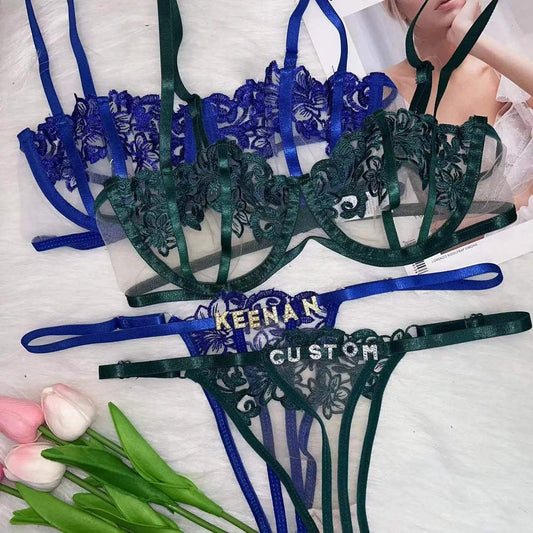 Custom Name Personailsed Letters Lingerie Thong Bra Set - Love Lingerie