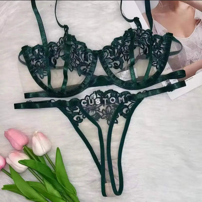Custom Name Personailsed Letters Lingerie Thong Bra Set - Love Lingerie