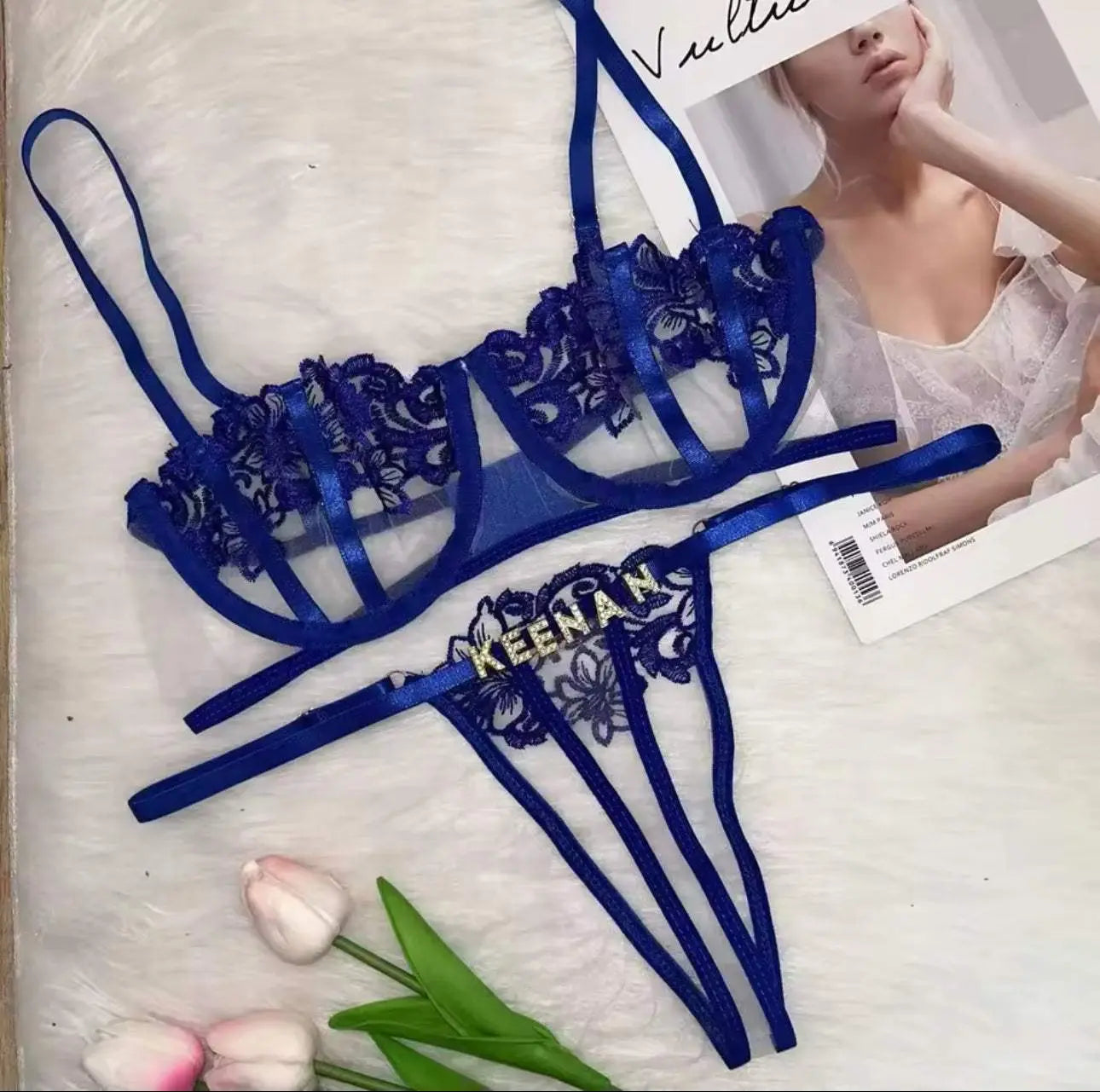 Custom Name Personailsed Letters Lingerie Thong Bra Set - Love Lingerie
