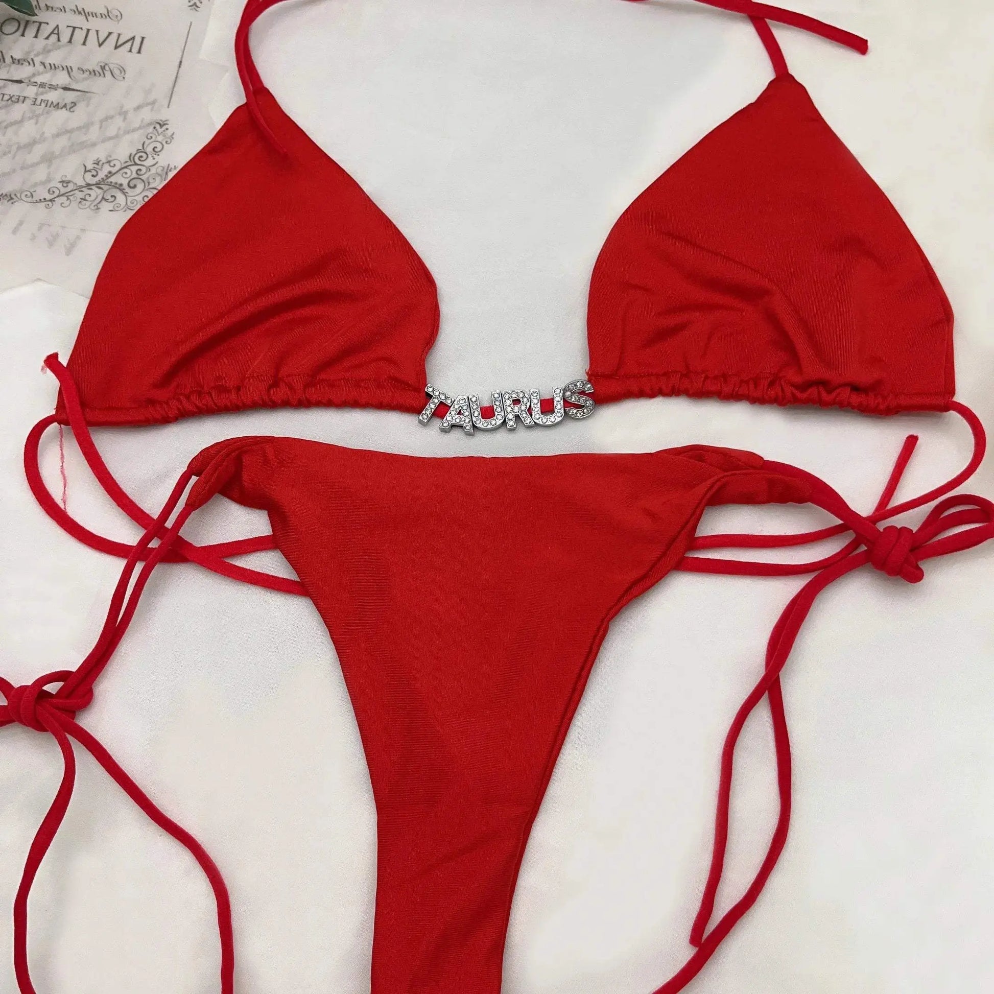 Custom Name Sexy Bikini Leopard Underwear Thong Bra Personality Crystal Letter String For Women Swimsuit Sets Swimwear - Love Lingerie