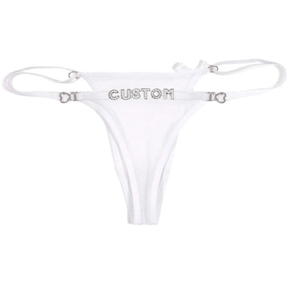 Custom Name String Thongs for Women Personalized Rhinestone Letters with Bows - Love Lingerie