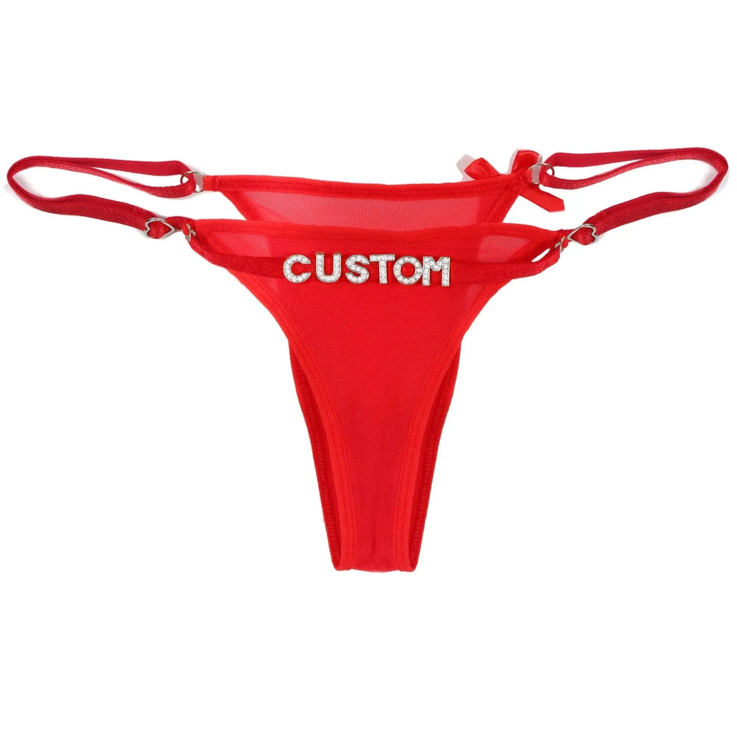 Custom Name String Thongs for Women Personalized Rhinestone Letters with Bows - Love Lingerie