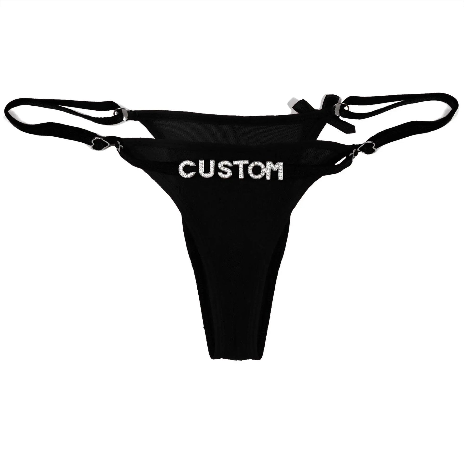 Custom Name String Thongs for Women Personalized Rhinestone Letters with Bows - Love Lingerie