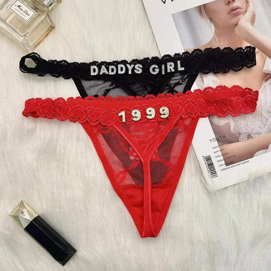 Custom Name Thong Panties with Crystal Letters Customized Thongs Personalized Underwear Sexy G-String Tanga Bikini Jewelry Gift - Love Lingerie