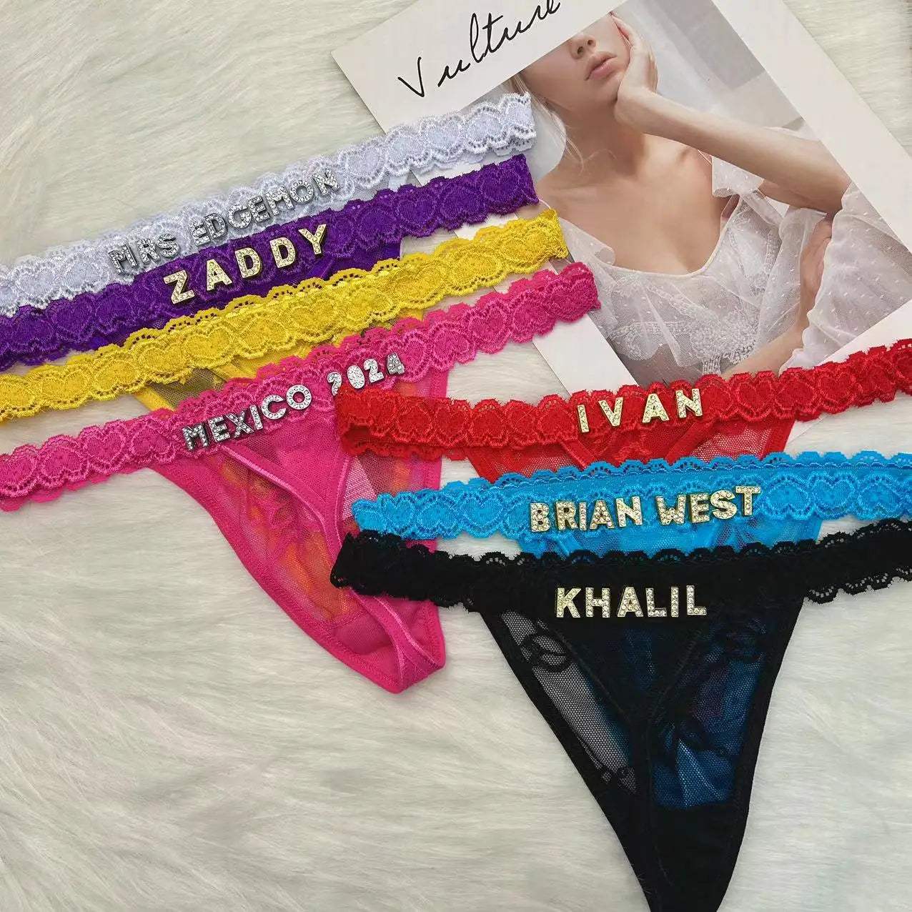 Custom Name Thong Panties with Crystal Letters Customized Thongs Personalized Underwear Sexy G-String Tanga Bikini Jewelry Gift - Love Lingerie