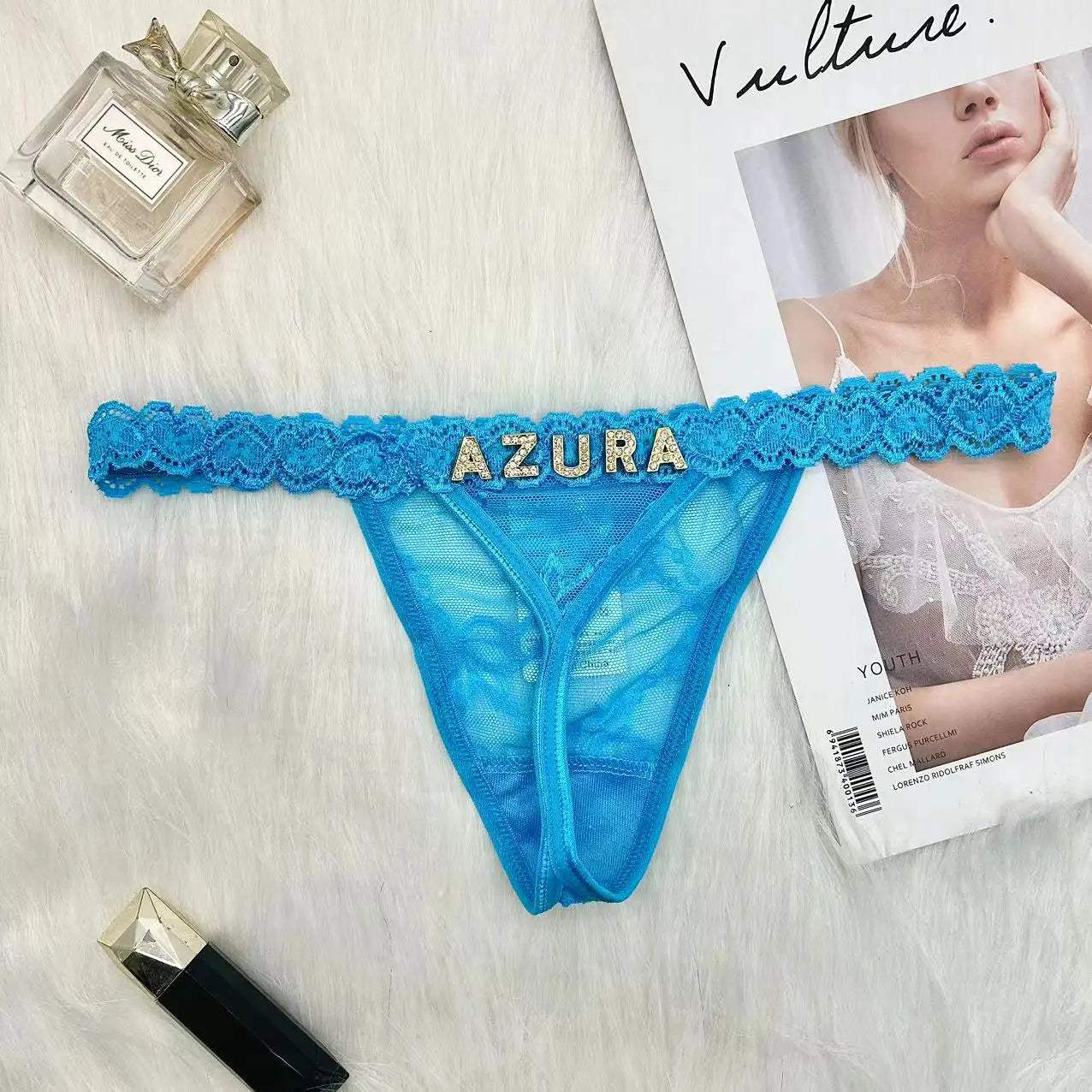 Custom Name Thong Panties with Crystal Letters Customized Thongs Personalized Underwear Sexy G-String Tanga Bikini Jewelry Gift - Love Lingerie