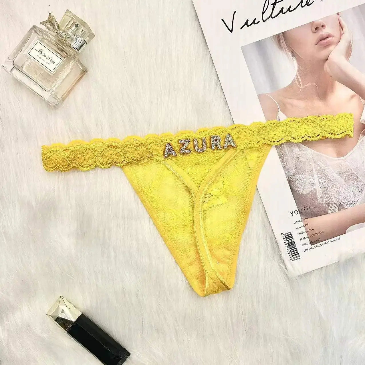 Custom Name Thong Panties with Crystal Letters Customized Thongs Personalized Underwear Sexy G-String Tanga Bikini Jewelry Gift - Love Lingerie