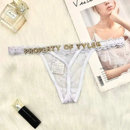 Custom Name Thong Panties with Crystal Letters Customized Thongs Personalized Underwear Sexy G-String Tanga Bikini Jewelry Gift - Love Lingerie