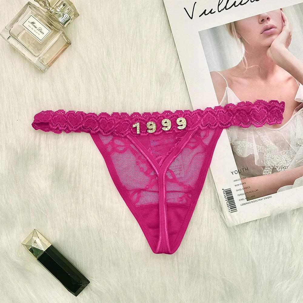 Custom Name Thong Panties with Crystal Letters Customized Thongs Personalized Underwear Sexy G-String Tanga Bikini Jewelry Gift - Love Lingerie