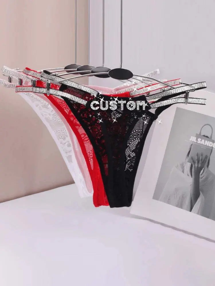 Custom Name Thong Sexy Women Fine Flicker Waist Chain Jewelry Underwear Personalized G-String Lace Panties Fashion Lingerie Gift - Love Lingerie