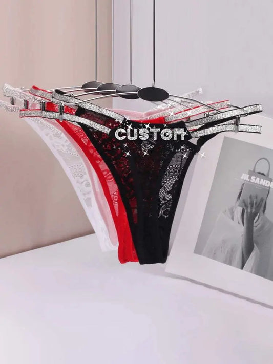 Custom Name Thong Sexy Women Fine Flicker Waist Chain Jewelry Underwear Personalized G-String Lace Panties Fashion Lingerie Gift - Love Lingerie