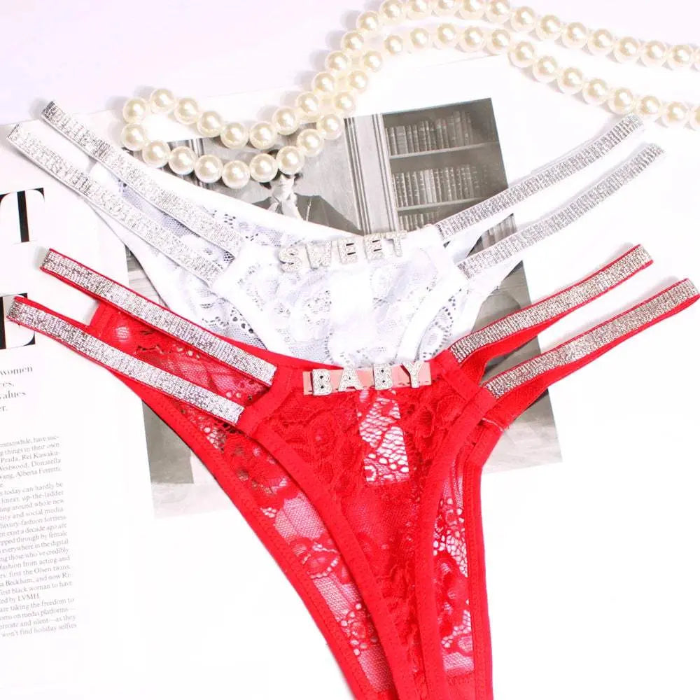 Custom Name Thong Sexy Women Fine Flicker Waist Chain Jewelry Underwear Personalized G-String Lace Panties Fashion Lingerie Gift - Love Lingerie