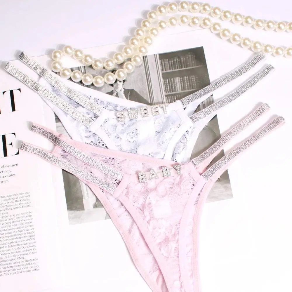 Custom Name Thong Sexy Women Fine Flicker Waist Chain Jewelry Underwear Personalized G-String Lace Panties Fashion Lingerie Gift - Love Lingerie