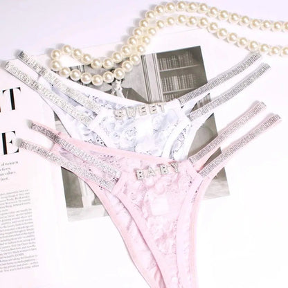 Custom Name Thong Sexy Women Fine Flicker Waist Chain Jewelry Underwear Personalized G-String Lace Panties Fashion Lingerie Gift - Love Lingerie