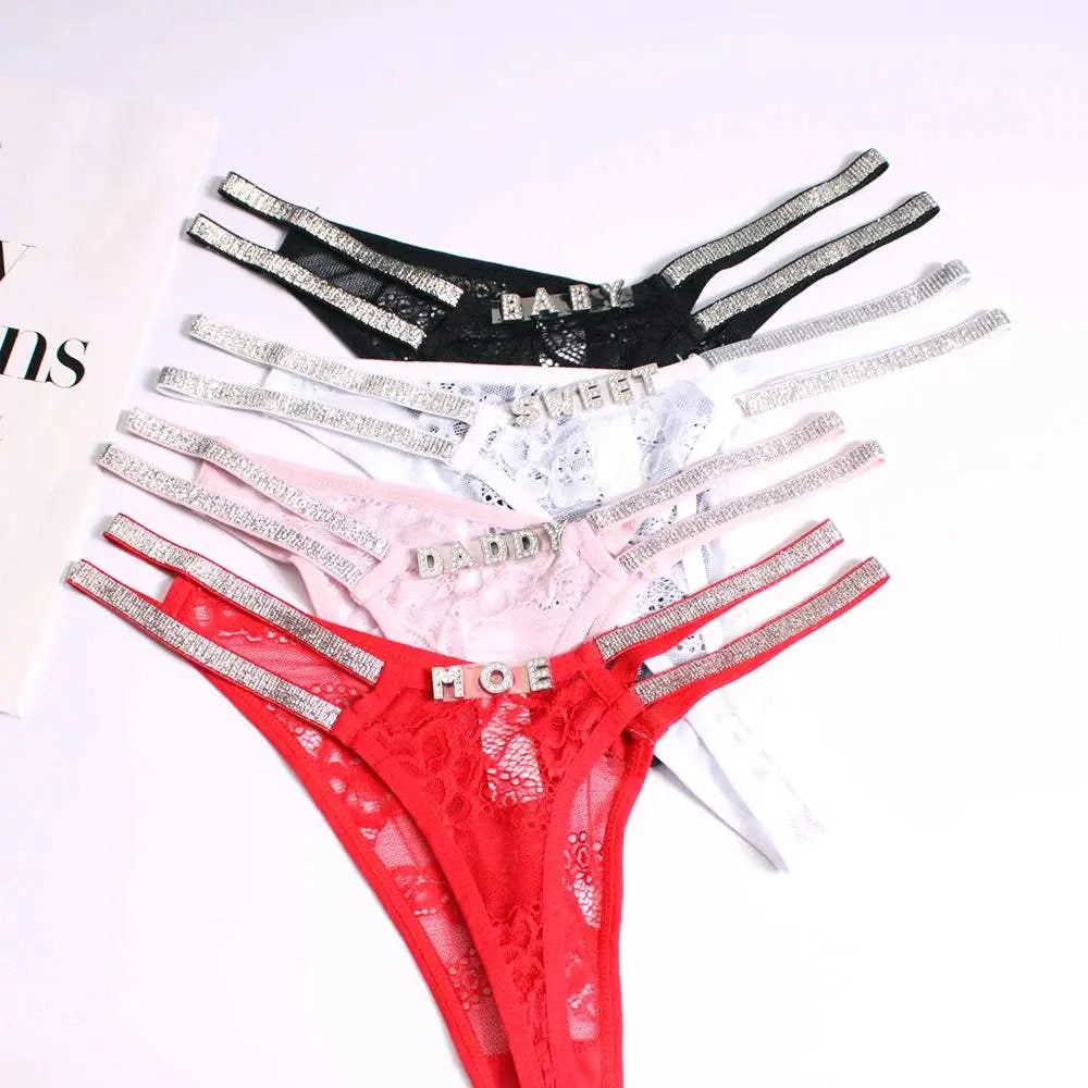 Custom Name Thong Sexy Women Fine Flicker Waist Chain Jewelry Underwear Personalized G-String Lace Panties Fashion Lingerie Gift - Love Lingerie