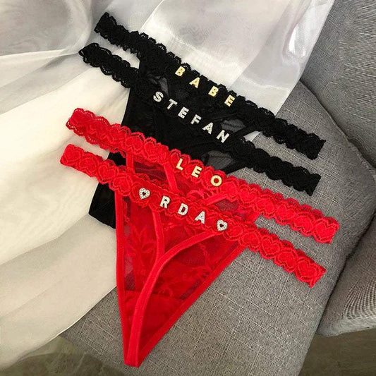 Custom tanga Thongs Name Crystal Letter Sexy Women Female Underwear T-back Customized personalised G-String Panties - Love Lingerie