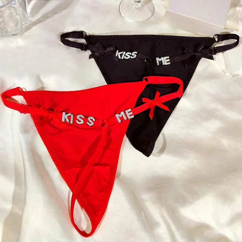 Customized Name Thong Adjustable Low Waist for Women Sexy Crystal letters with Bow - Love Lingerie