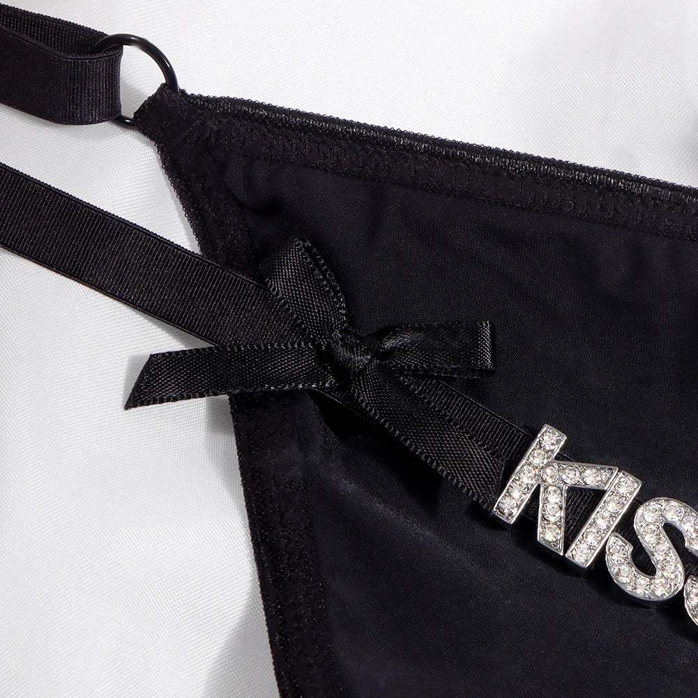 Customized Name Thong Adjustable Low Waist for Women Sexy Crystal letters with Bow - Love Lingerie