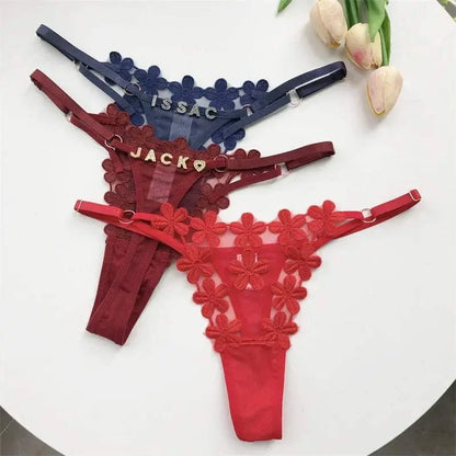 Customized Thongs tanga Name Letter Sexy Women mesh flowers Personalized Name Panties Bikini G-Strings Girlfriend Wife Gift - Love Lingerie