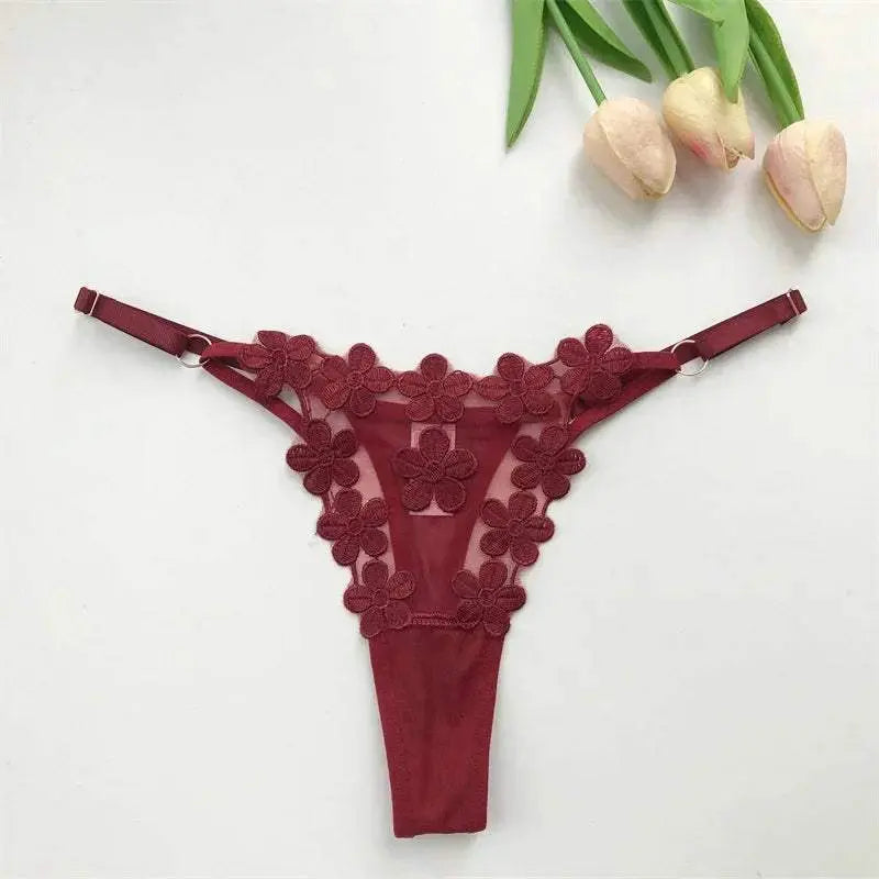 Customized Thongs tanga Name Letter Sexy Women mesh flowers Personalized Name Panties Bikini G-Strings Girlfriend Wife Gift - Love Lingerie