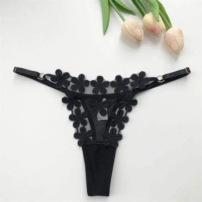 Customized Thongs tanga Name Letter Sexy Women mesh flowers Personalized Name Panties Bikini G-Strings Girlfriend Wife Gift - Love Lingerie