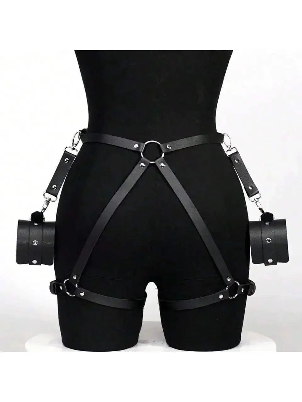 Leather BDSM Kit Handcuffs Body Harness Cuffs Bondage Straps - Love Lingerie