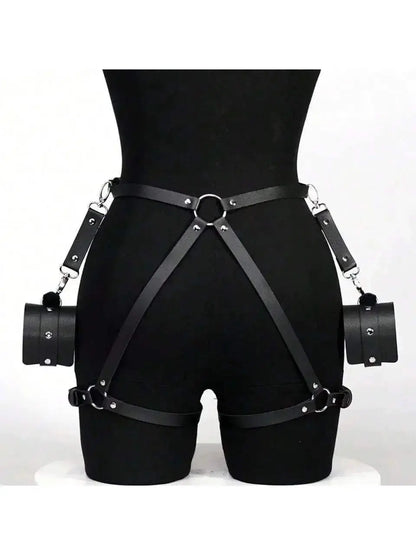 Leather BDSM Kit Handcuffs Body Harness Cuffs Bondage Straps - Love Lingerie