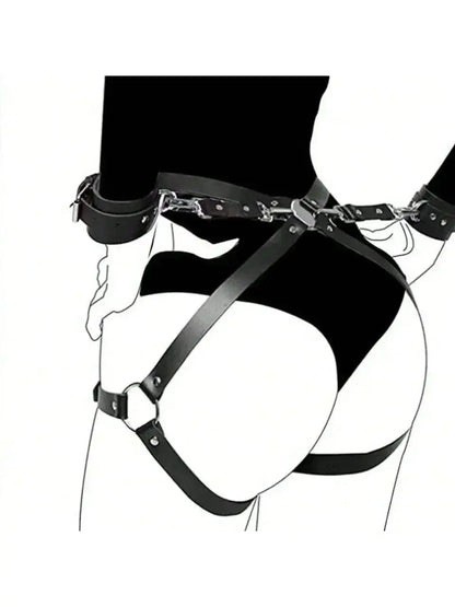 Leather BDSM Kit Handcuffs Body Harness Cuffs Bondage Straps - Love Lingerie