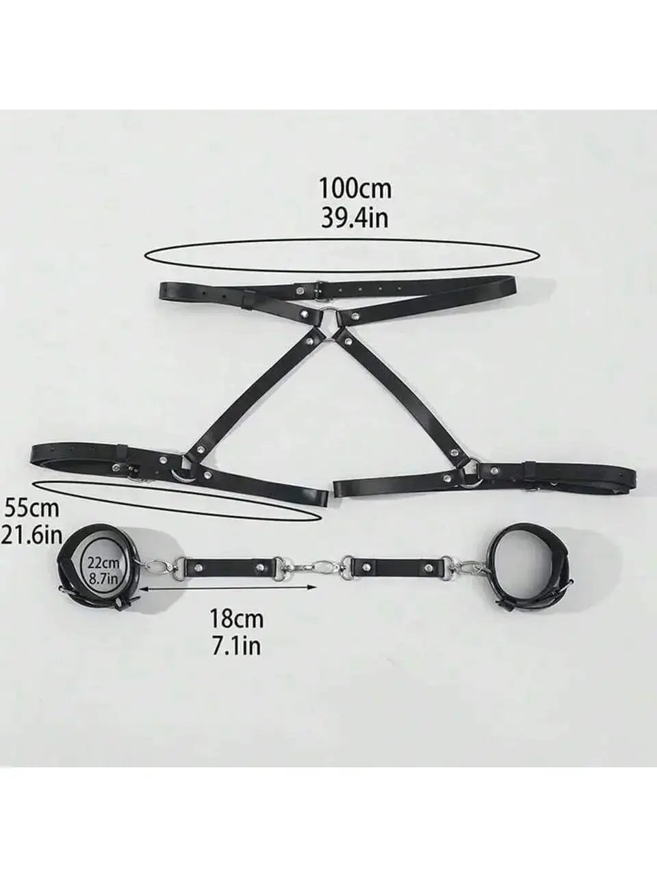 Leather BDSM Kit Handcuffs Body Harness Cuffs Bondage Straps - Love Lingerie