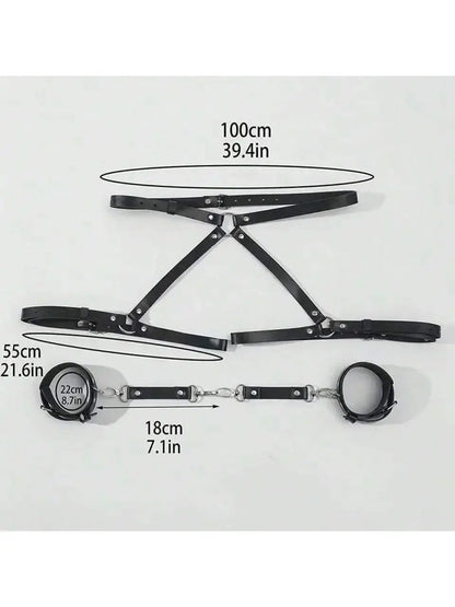 Leather BDSM Kit Handcuffs Body Harness Cuffs Bondage Straps - Love Lingerie