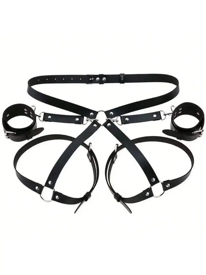 Leather BDSM Kit Handcuffs Body Harness Cuffs Bondage Straps - Love Lingerie