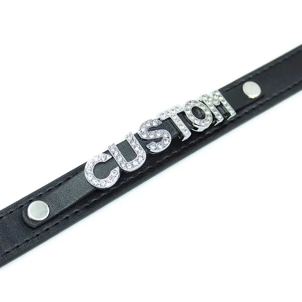 Leather Choker Customized Letters Sexy Rhinestone Bdsm Cosplay - Love Lingerie