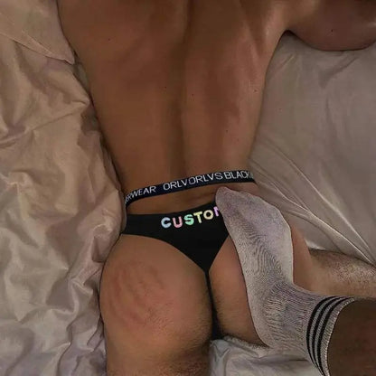 Men's Jockstrap Custom Thong with Name Letters Sexy Bandage Underwear - Love Lingerie
