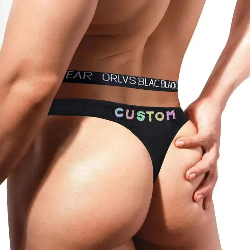Men's Jockstrap Custom Thong with Name Letters Sexy Bandage Underwear - Love Lingerie